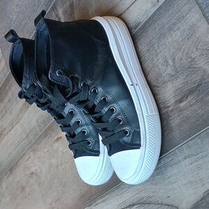 Women's Faux Leather High Top Platform Sneakers- Black/White Size 6 (36) Women